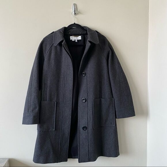 See by Chloè-dark grey wool blend double front pocket midi pea coat. - Picture 3 of 16